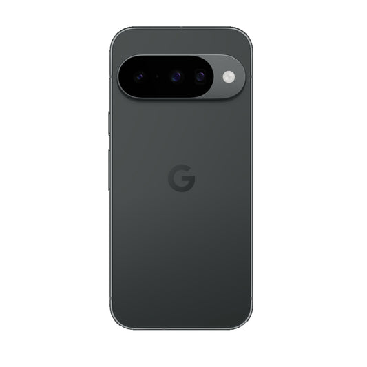 Back view of a smartphone with Google logo on a white background - Pixel 10 Obsidian