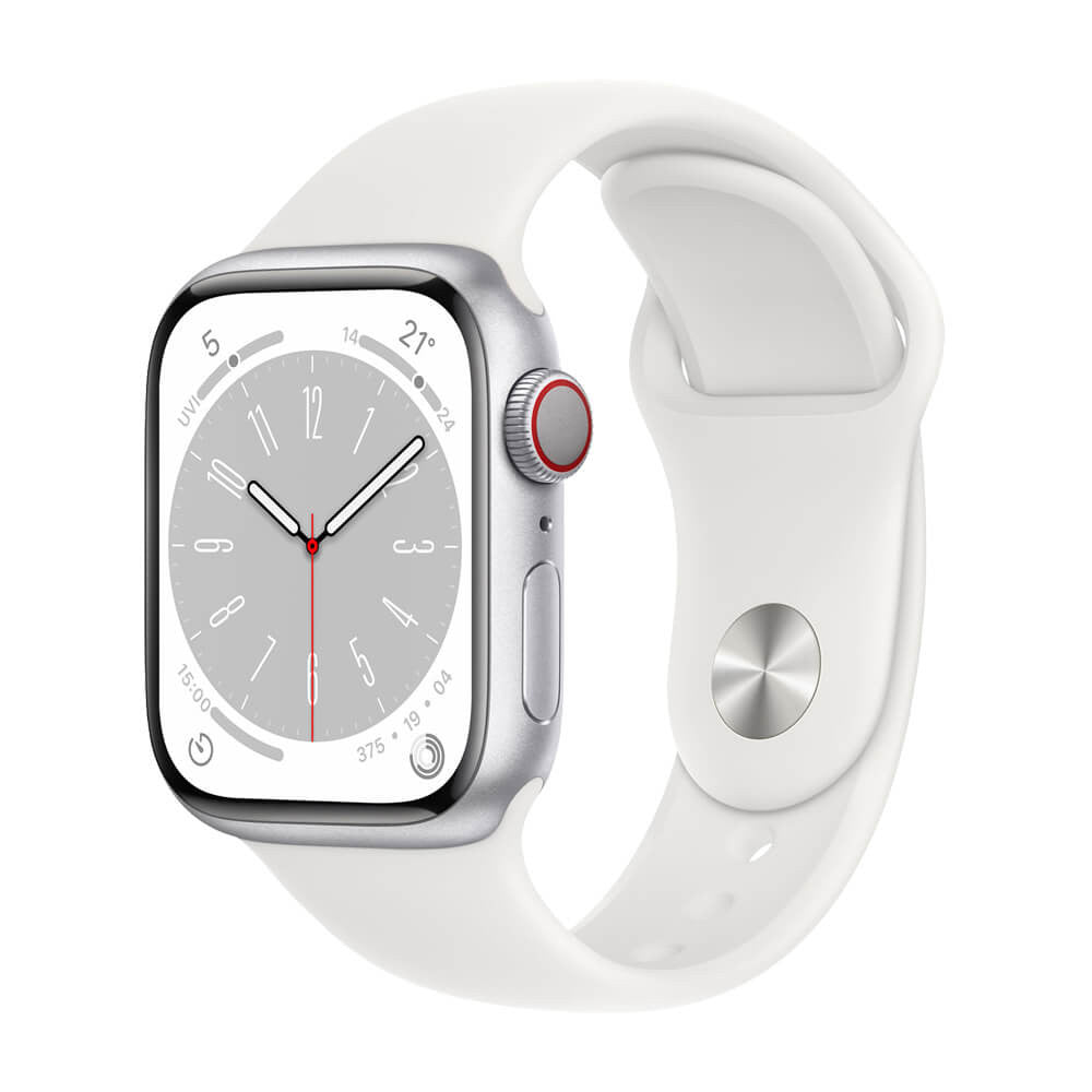 Silver aluminum case with white sports band